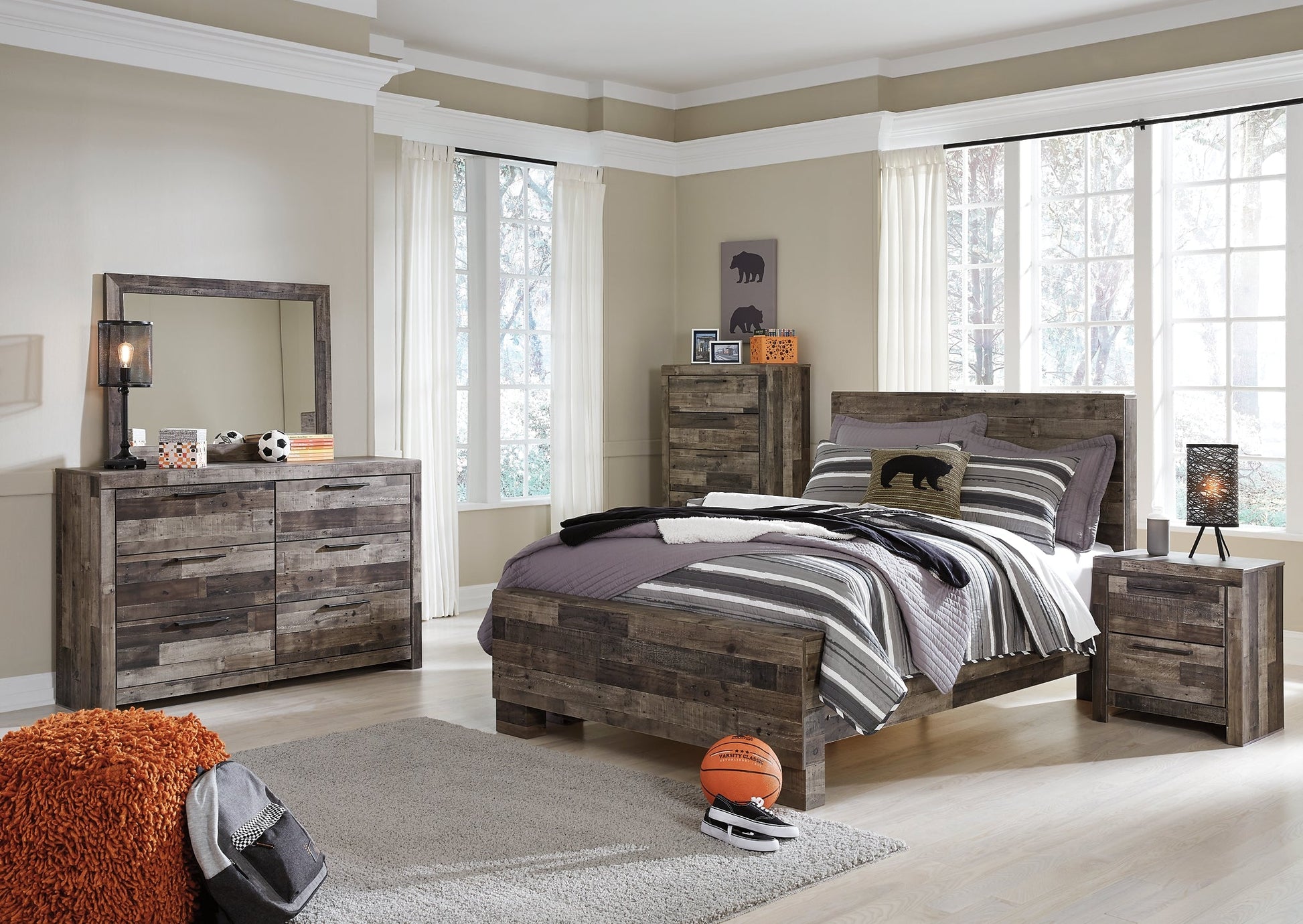 Derekson Full Panel Bed with Mirrored Dresser, Chest and Nightstand Furniture Mart -  online today or in-store at our location in Duluth, Ga. Furniture Mart Georgia. View our lowest price today. Shop Now. 