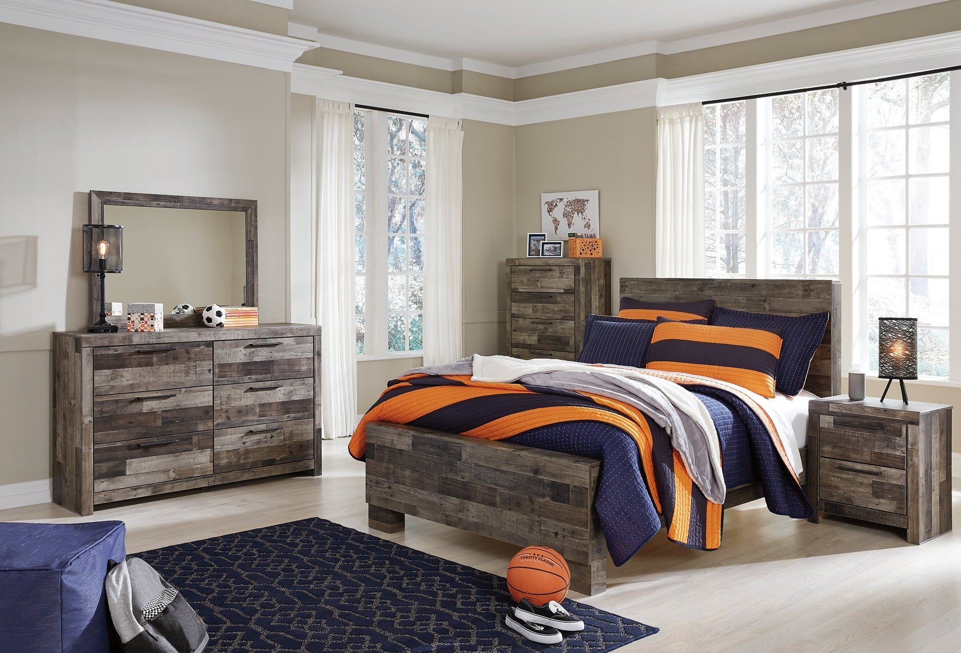 Derekson Full Panel Bed with Mirrored Dresser, Chest and Nightstand Furniture Mart -  online today or in-store at our location in Duluth, Ga. Furniture Mart Georgia. View our lowest price today. Shop Now. 