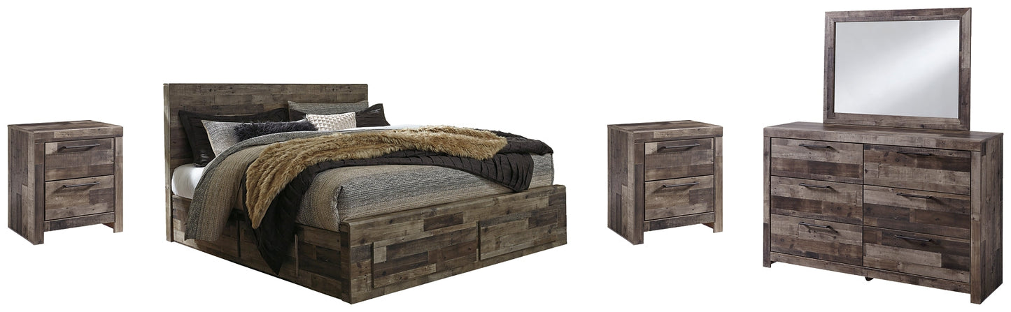 Derekson King Panel Bed with 4 Storage Drawers with Mirrored Dresser and 2 Nightstands Furniture Mart -  online today or in-store at our location in Duluth, Ga. Furniture Mart Georgia. View our lowest price today. Shop Now. 