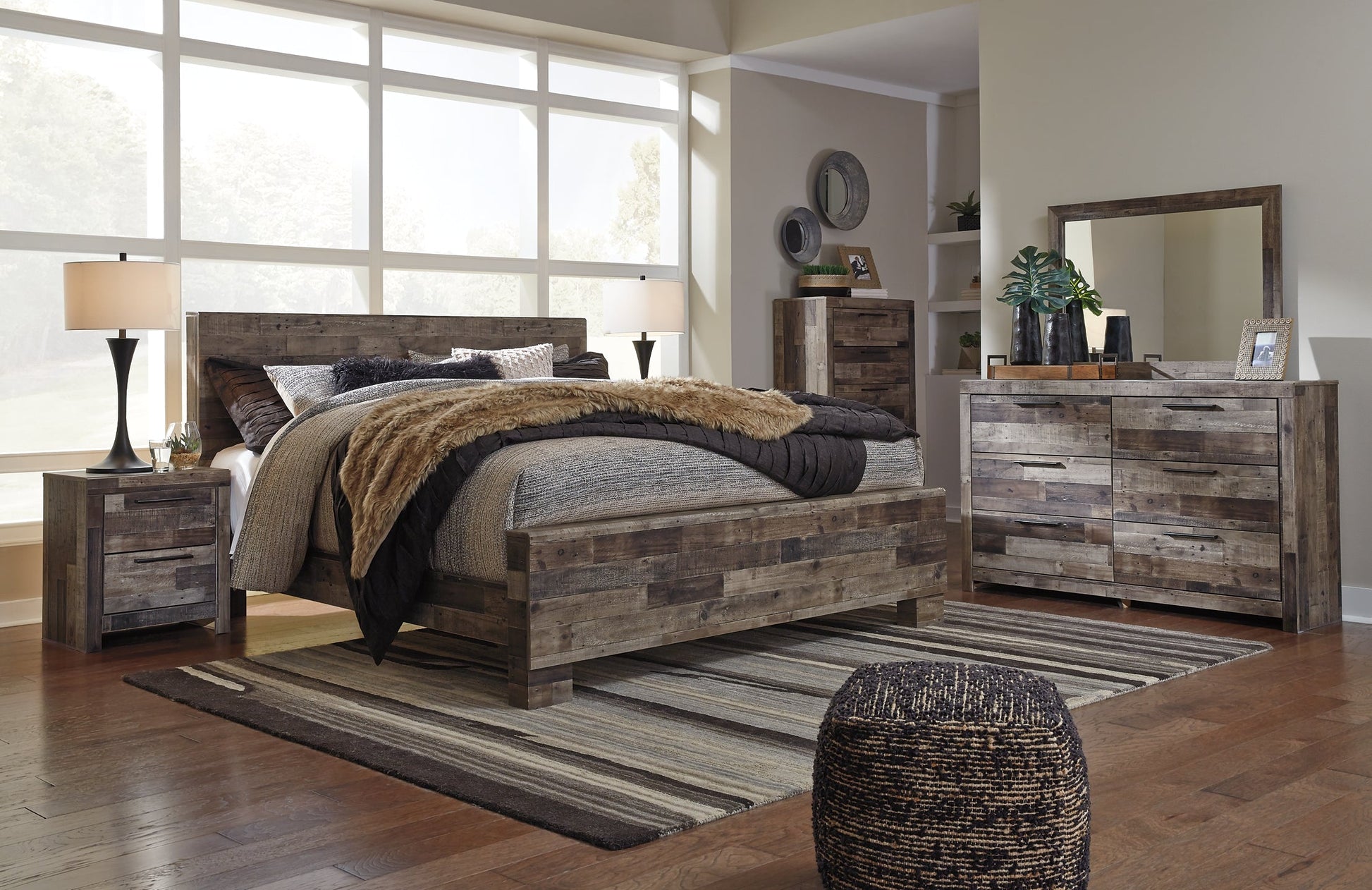 Derekson King Panel Bed with Mirrored Dresser, Chest and Nightstand Furniture Mart -  online today or in-store at our location in Duluth, Ga. Furniture Mart Georgia. View our lowest price today. Shop Now. 