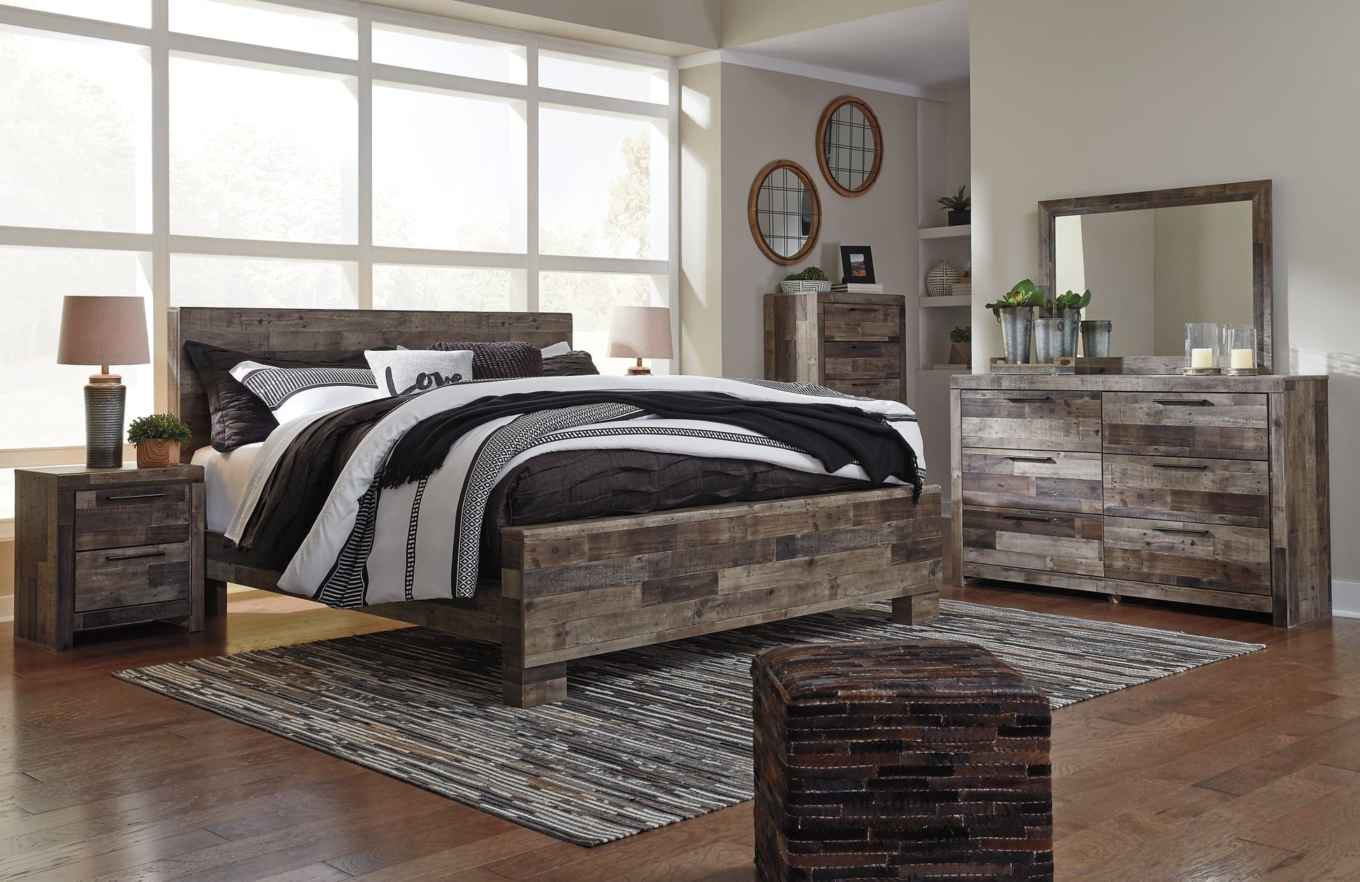 Derekson King Panel Bed with Mirrored Dresser, Chest and Nightstand Furniture Mart -  online today or in-store at our location in Duluth, Ga. Furniture Mart Georgia. View our lowest price today. Shop Now. 