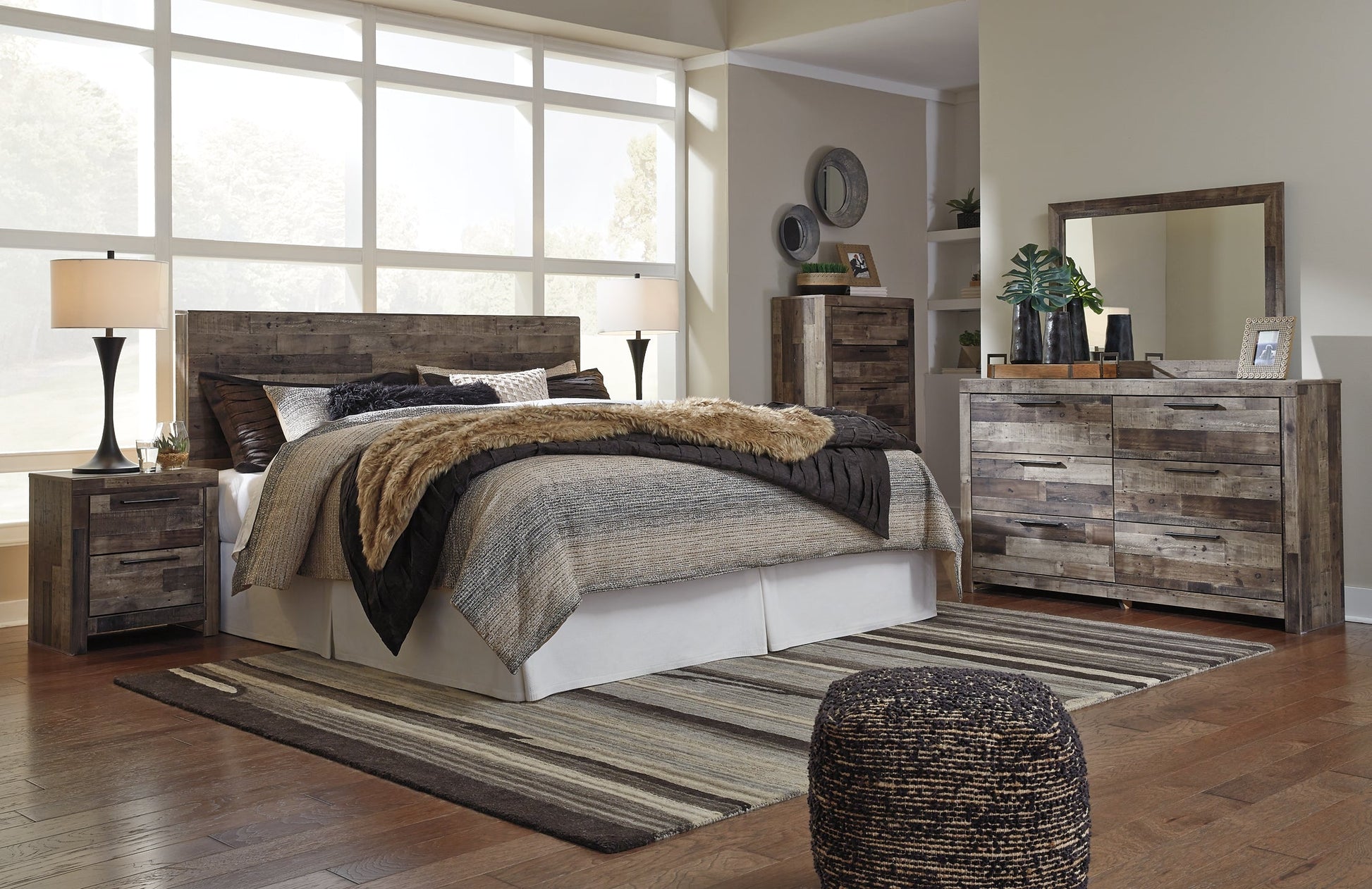 Derekson King Panel Headboard with Mirrored Dresser, Chest and 2 Nightstands Furniture Mart -  online today or in-store at our location in Duluth, Ga. Furniture Mart Georgia. View our lowest price today. Shop Now. 
