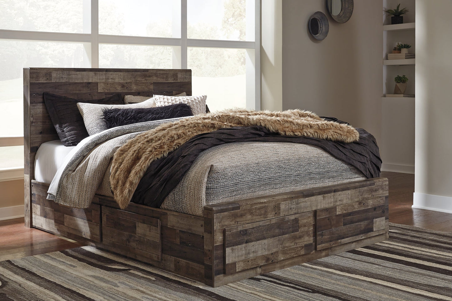 Derekson Queen Panel Bed with 6 Storage Drawers with Mirrored Dresser and Chest Furniture Mart -  online today or in-store at our location in Duluth, Ga. Furniture Mart Georgia. View our lowest price today. Shop Now. 