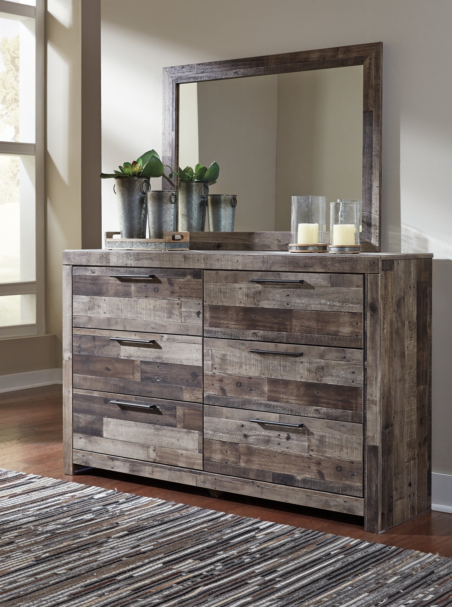 Derekson Queen Panel Bed with 6 Storage Drawers with Mirrored Dresser and Chest Furniture Mart -  online today or in-store at our location in Duluth, Ga. Furniture Mart Georgia. View our lowest price today. Shop Now. 