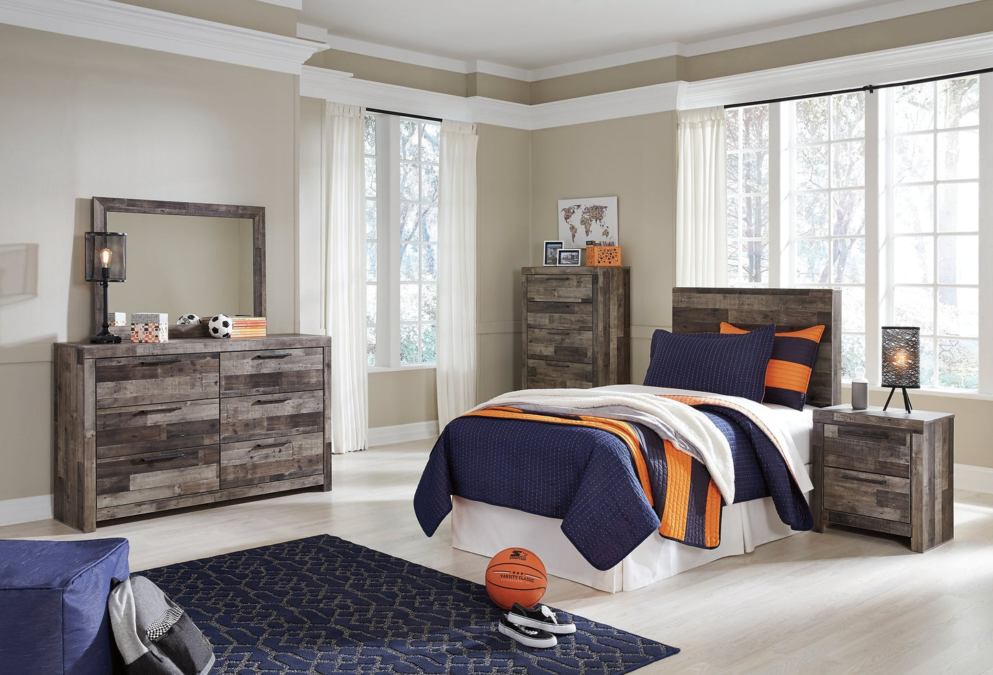 Derekson Twin Panel Headboard with Mirrored Dresser, Chest and Nightstand Furniture Mart -  online today or in-store at our location in Duluth, Ga. Furniture Mart Georgia. View our lowest price today. Shop Now. 