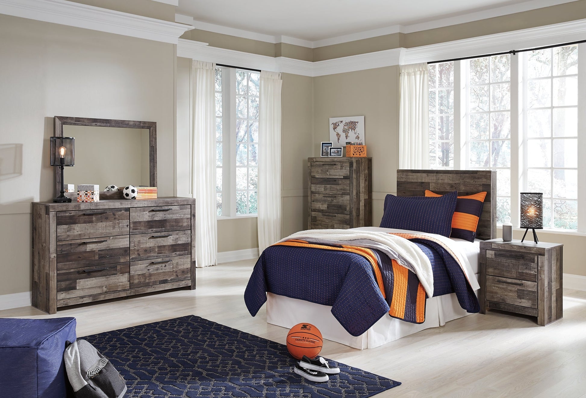Derekson Twin Panel Headboard with Mirrored Dresser, Chest and Nightstand Furniture Mart -  online today or in-store at our location in Duluth, Ga. Furniture Mart Georgia. View our lowest price today. Shop Now. 