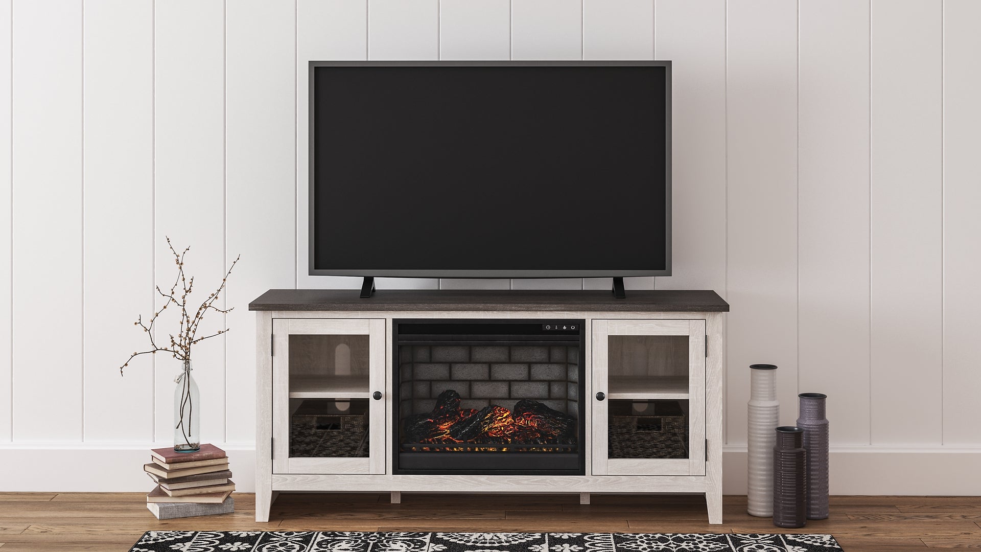 Dorrinson 60" TV Stand with Electric Fireplace Furniture Mart -  online today or in-store at our location in Duluth, Ga. Furniture Mart Georgia. View our lowest price today. Shop Now. 