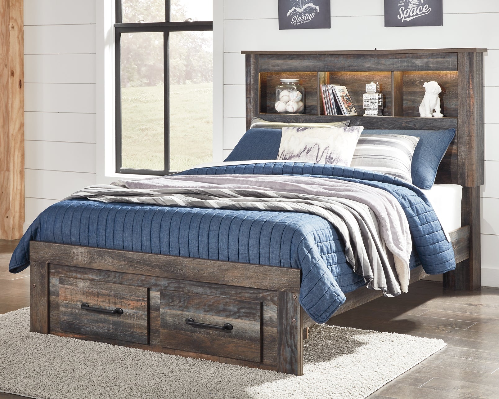 Drystan Full Bookcase Bed with 2 Storage Drawers with Mirrored Dresser, Chest and Nightstand Furniture Mart -  online today or in-store at our location in Duluth, Ga. Furniture Mart Georgia. View our lowest price today. Shop Now. 