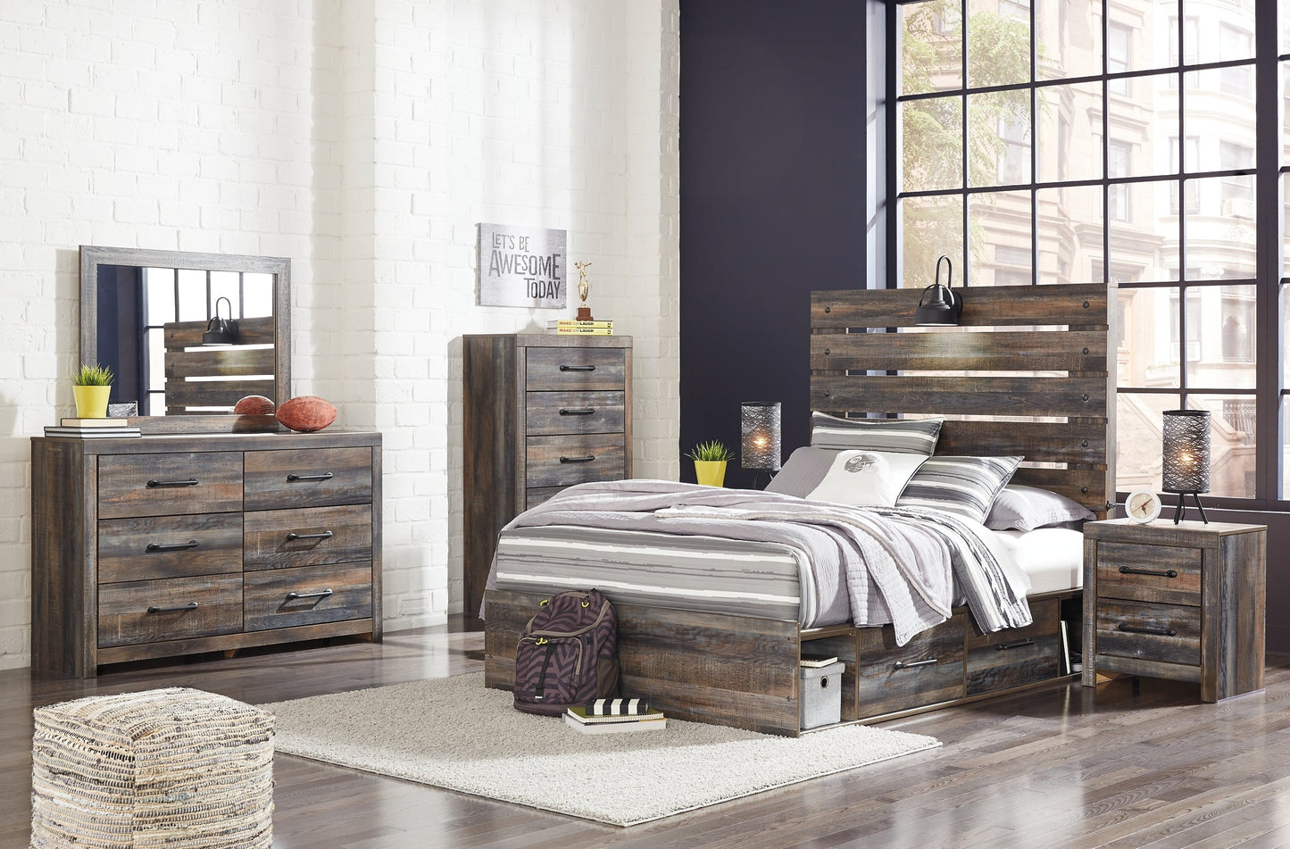 Drystan Full Panel Bed with 4 Storage Drawers with Mirrored Dresser, Chest and 2 Nightstands Furniture Mart -  online today or in-store at our location in Duluth, Ga. Furniture Mart Georgia. View our lowest price today. Shop Now. 