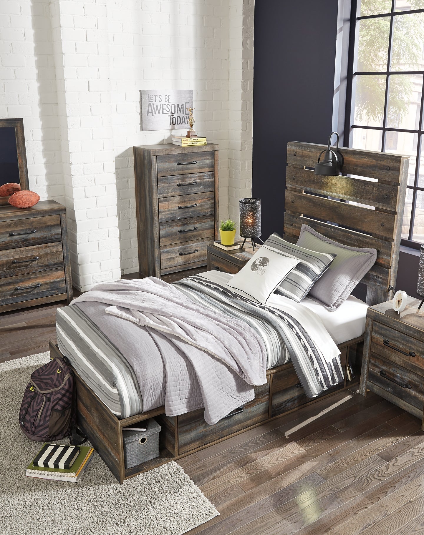 Drystan Full Panel Bed with 4 Storage Drawers with Mirrored Dresser, Chest and Nightstand Furniture Mart -  online today or in-store at our location in Duluth, Ga. Furniture Mart Georgia. View our lowest price today. Shop Now. 