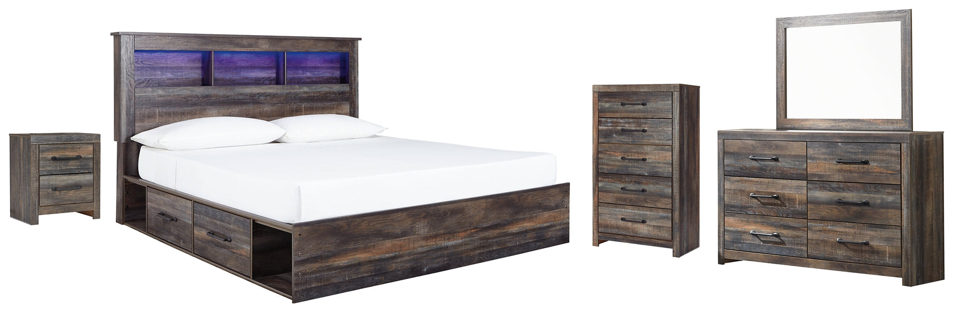 Drystan King Bookcase Bed with 2 Storage Drawers with Mirrored Dresser, Chest and Nightstand Furniture Mart -  online today or in-store at our location in Duluth, Ga. Furniture Mart Georgia. View our lowest price today. Shop Now. 