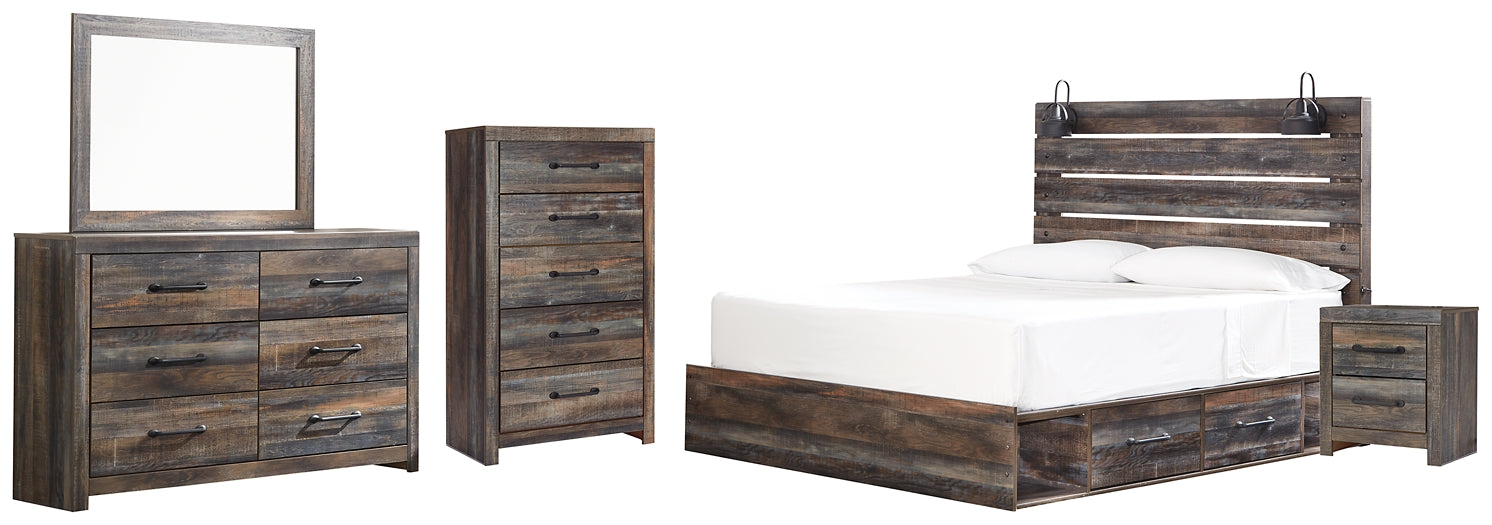 Drystan King Panel Bed with 2 Storage Drawers with Mirrored Dresser, Chest and Nightstand Furniture Mart -  online today or in-store at our location in Duluth, Ga. Furniture Mart Georgia. View our lowest price today. Shop Now. 