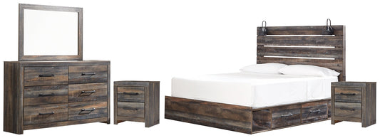 Drystan King Panel Bed with 2 Storage Drawers with Mirrored Dresser and 2 Nightstands Furniture Mart -  online today or in-store at our location in Duluth, Ga. Furniture Mart Georgia. View our lowest price today. Shop Now. 