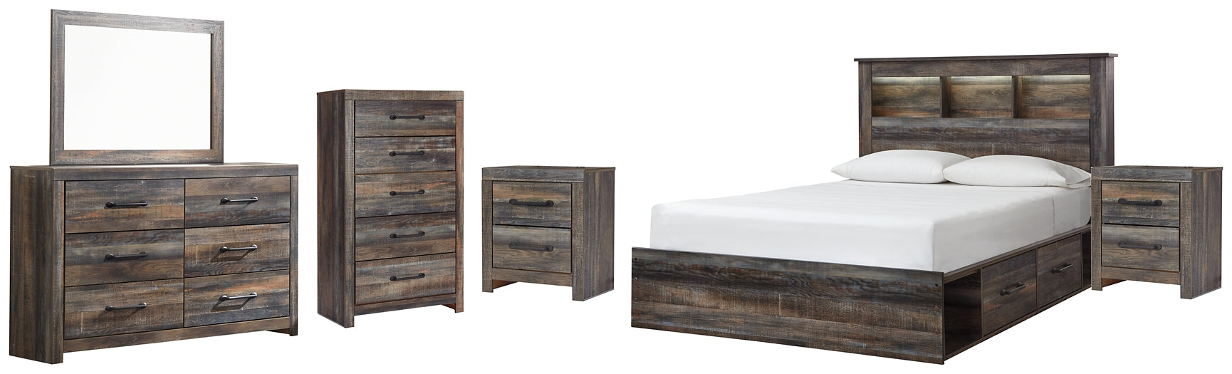 Drystan Queen Bookcase Bed with 2 Storage Drawers with Mirrored Dresser, Chest and 2 Nightstands Furniture Mart -  online today or in-store at our location in Duluth, Ga. Furniture Mart Georgia. View our lowest price today. Shop Now. 