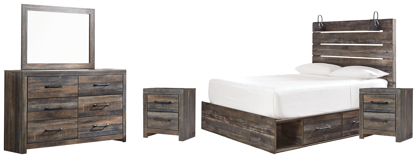 Drystan Queen Panel Bed with 2 Storage Drawers with Mirrored Dresser and 2 Nightstands Furniture Mart -  online today or in-store at our location in Duluth, Ga. Furniture Mart Georgia. View our lowest price today. Shop Now. 