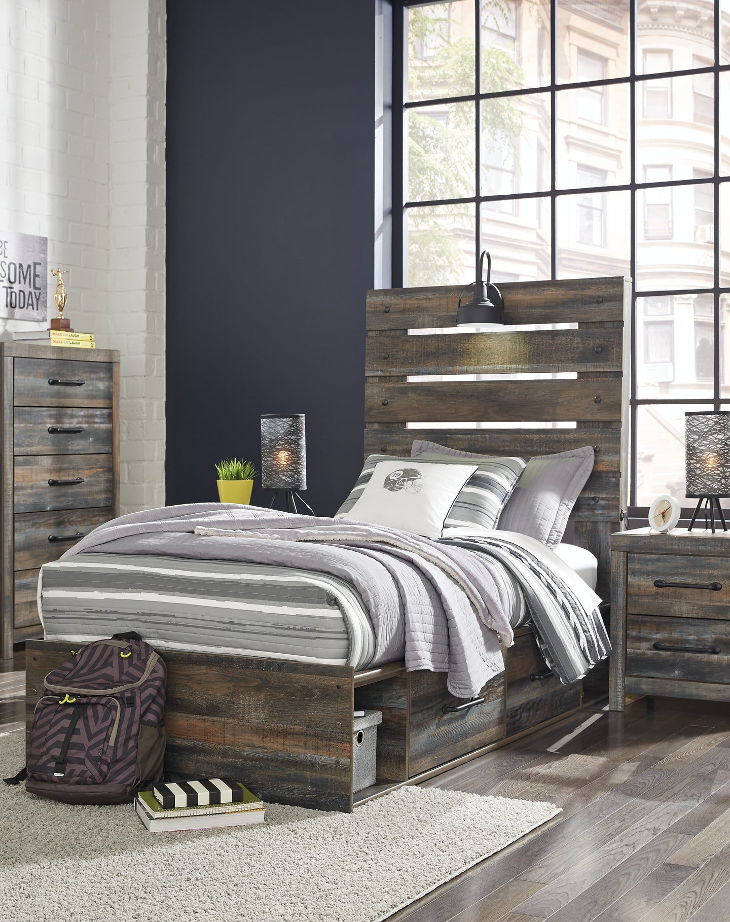 Drystan Twin Panel Bed with 4 Storage Drawers with Mirrored Dresser, Chest and Nightstand Furniture Mart -  online today or in-store at our location in Duluth, Ga. Furniture Mart Georgia. View our lowest price today. Shop Now. 