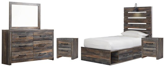 Drystan Twin Panel Bed with 4 Storage Drawers with Mirrored Dresser and 2 Nightstands Furniture Mart -  online today or in-store at our location in Duluth, Ga. Furniture Mart Georgia. View our lowest price today. Shop Now. 