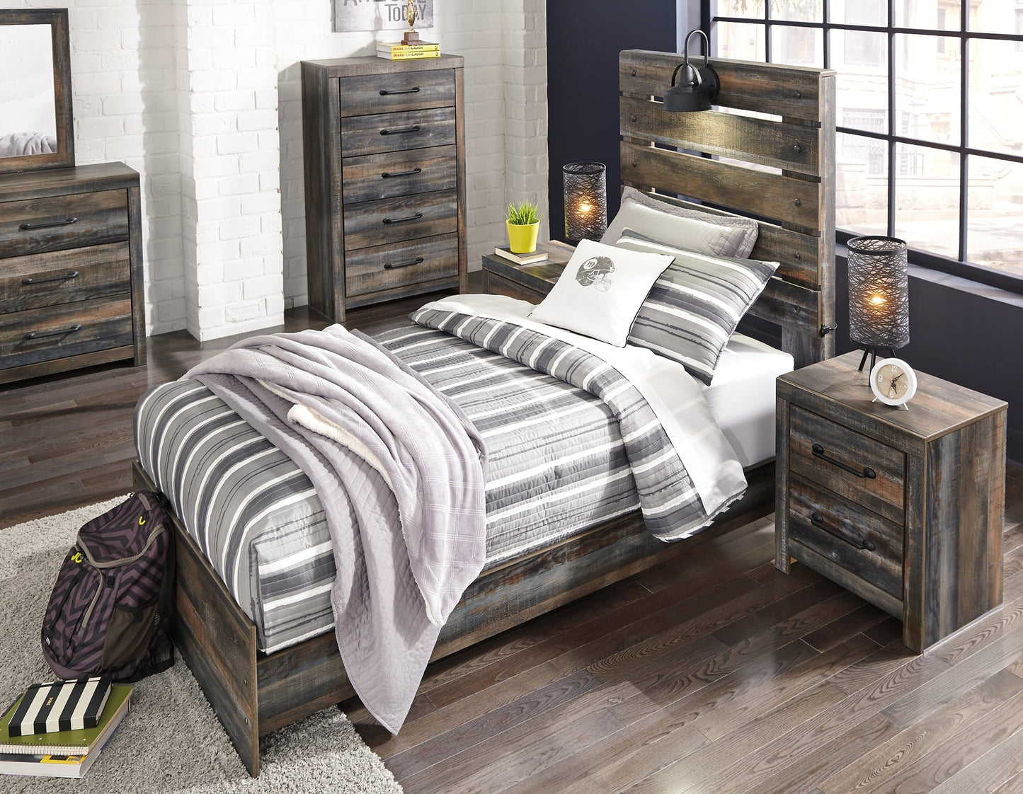 Drystan Twin Panel Bed with Mirrored Dresser and Chest Furniture Mart -  online today or in-store at our location in Duluth, Ga. Furniture Mart Georgia. View our lowest price today. Shop Now. 