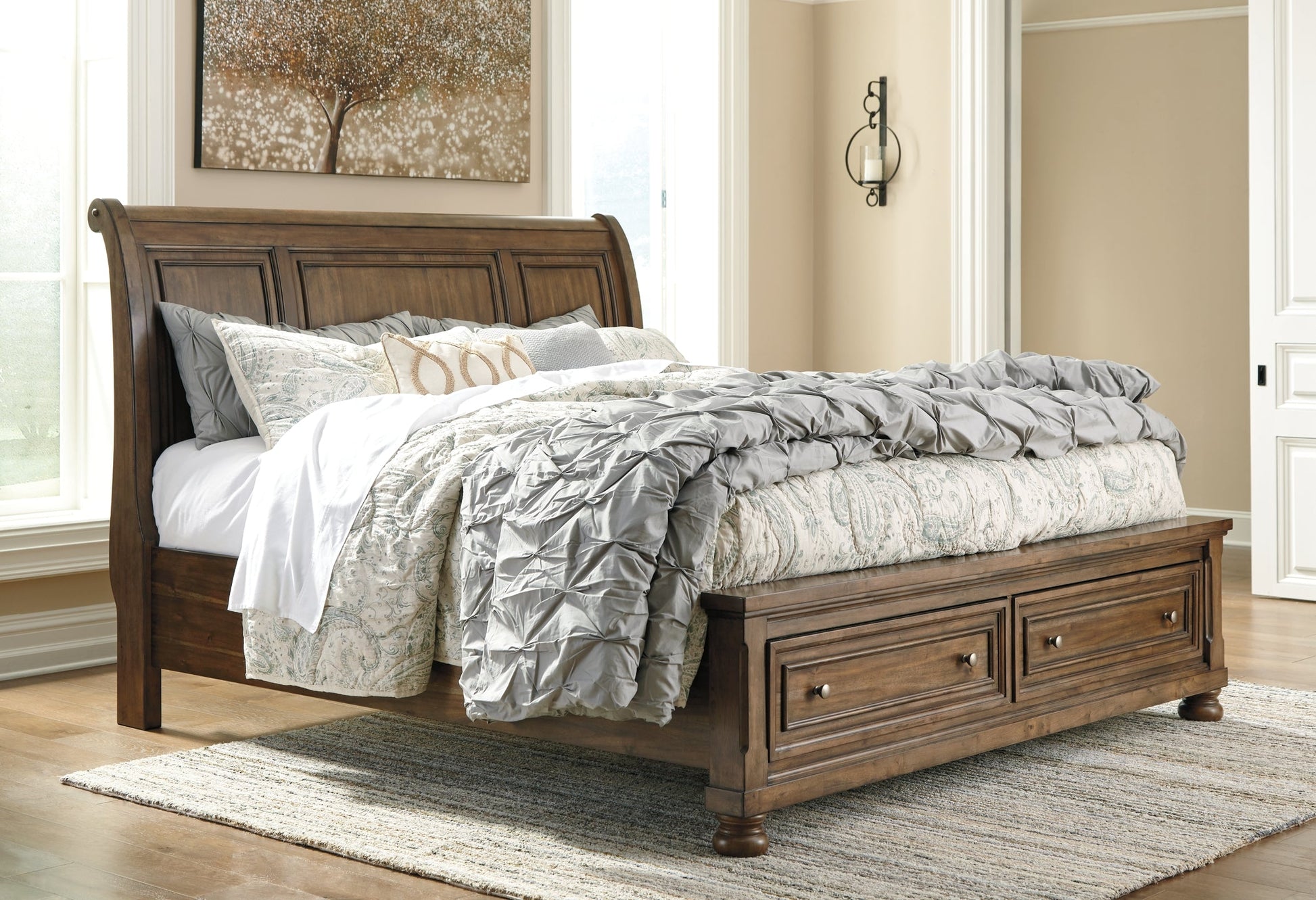 Flynnter Queen Sleigh Bed with 2 Storage Drawers with Mirrored Dresser Furniture Mart -  online today or in-store at our location in Duluth, Ga. Furniture Mart Georgia. View our lowest price today. Shop Now. 