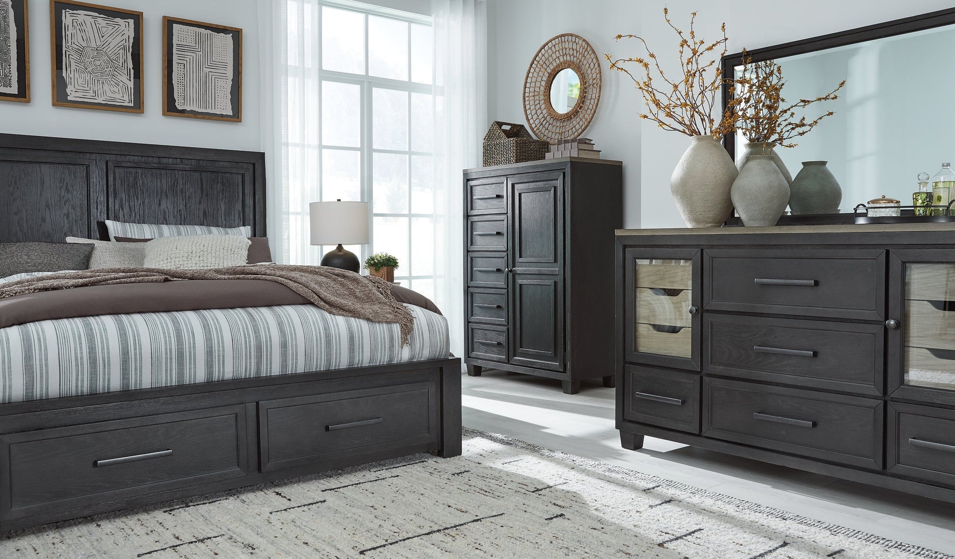 Foyland King Panel Storage Bed with Mirrored Dresser, Chest and Nightstand Furniture Mart -  online today or in-store at our location in Duluth, Ga. Furniture Mart Georgia. View our lowest price today. Shop Now. 