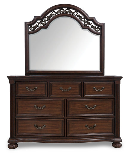 Lavinton Queen Poster Bed with Mirrored Dresser and Chest