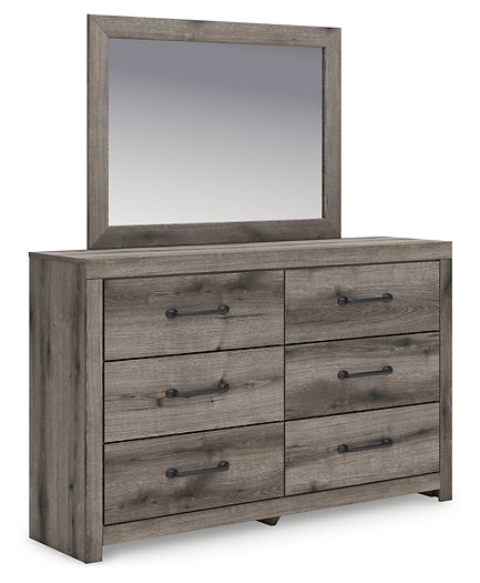 Graystorm Full Panel Bed with Mirrored Dresser and Chest
