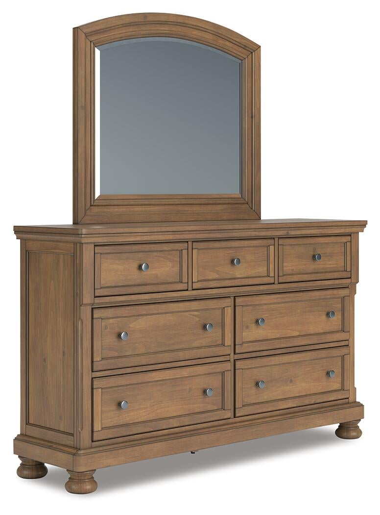Feddinger King Panel Bed with Mirrored Dresser and Nightstand