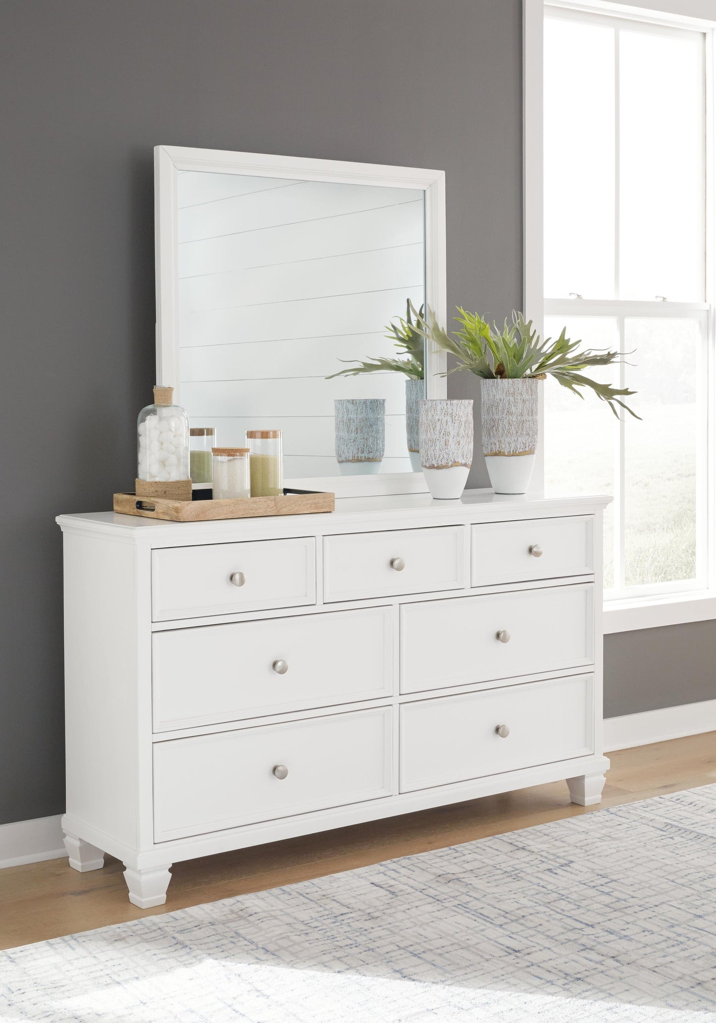 Fortman King Panel Storage Bed with Mirrored Dresser