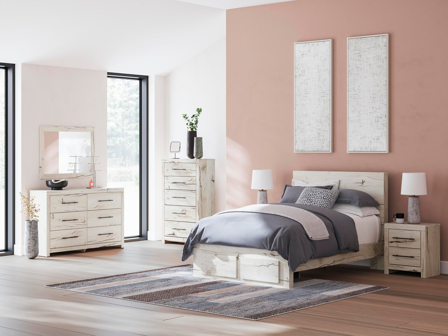 Lawroy Full Panel Storage Bed, Dresser, Mirror, Chest and Nightstand