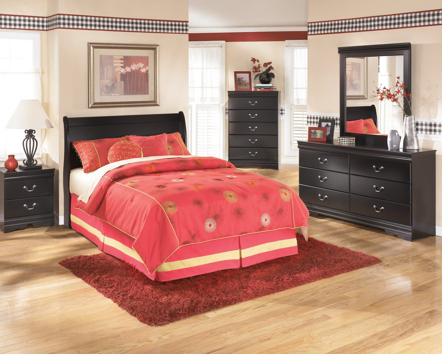 Huey Vineyard Full Sleigh Headboard with Mirrored Dresser, Chest and 2 Nightstands Furniture Mart -  online today or in-store at our location in Duluth, Ga. Furniture Mart Georgia. View our lowest price today. Shop Now. 