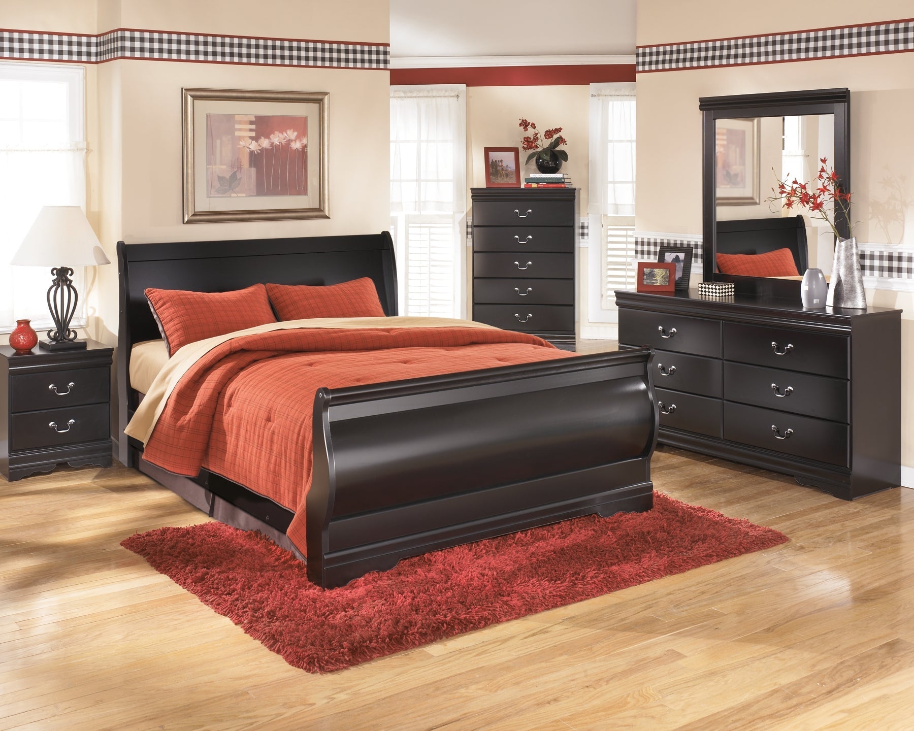 Huey Vineyard Queen Sleigh Bed with Mirrored Dresser, Chest and Nightstand Furniture Mart -  online today or in-store at our location in Duluth, Ga. Furniture Mart Georgia. View our lowest price today. Shop Now. 