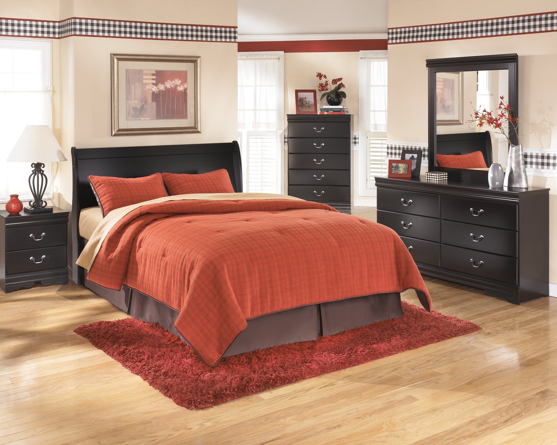 Huey Vineyard Queen Sleigh Headboard with Mirrored Dresser, Chest and 2 Nightstands Furniture Mart -  online today or in-store at our location in Duluth, Ga. Furniture Mart Georgia. View our lowest price today. Shop Now. 