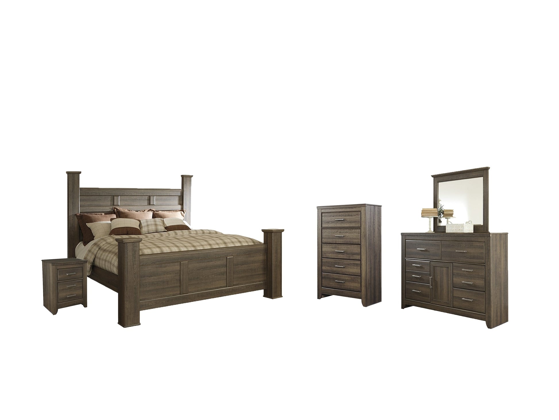 Juararo California King Poster Bed with Mirrored Dresser, Chest and Nightstand Furniture Mart -  online today or in-store at our location in Duluth, Ga. Furniture Mart Georgia. View our lowest price today. Shop Now. 