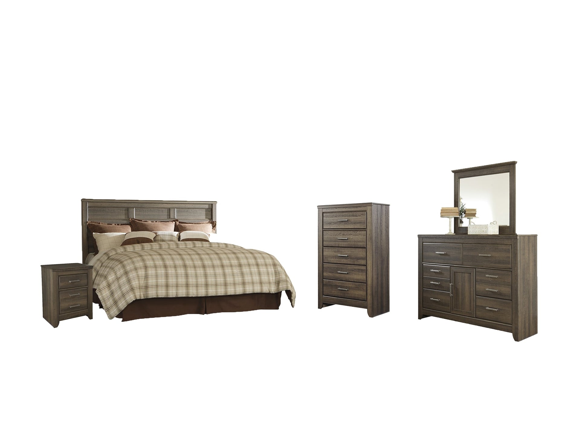Juararo King/California King Panel Headboard with Mirrored Dresser, Chest and Nightstand Furniture Mart -  online today or in-store at our location in Duluth, Ga. Furniture Mart Georgia. View our lowest price today. Shop Now. 