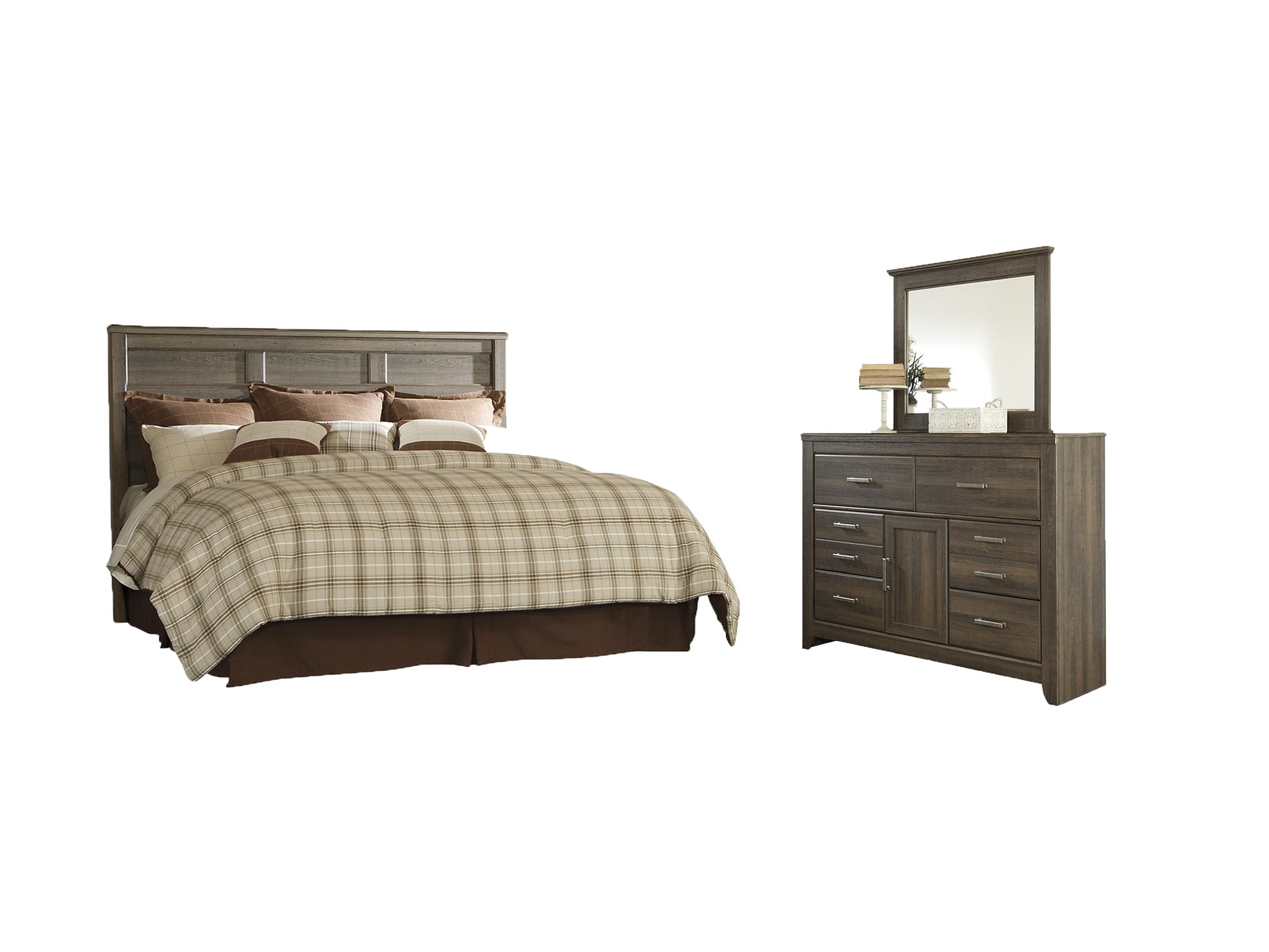 Juararo King/California King Panel Headboard with Mirrored Dresser Furniture Mart -  online today or in-store at our location in Duluth, Ga. Furniture Mart Georgia. View our lowest price today. Shop Now. 