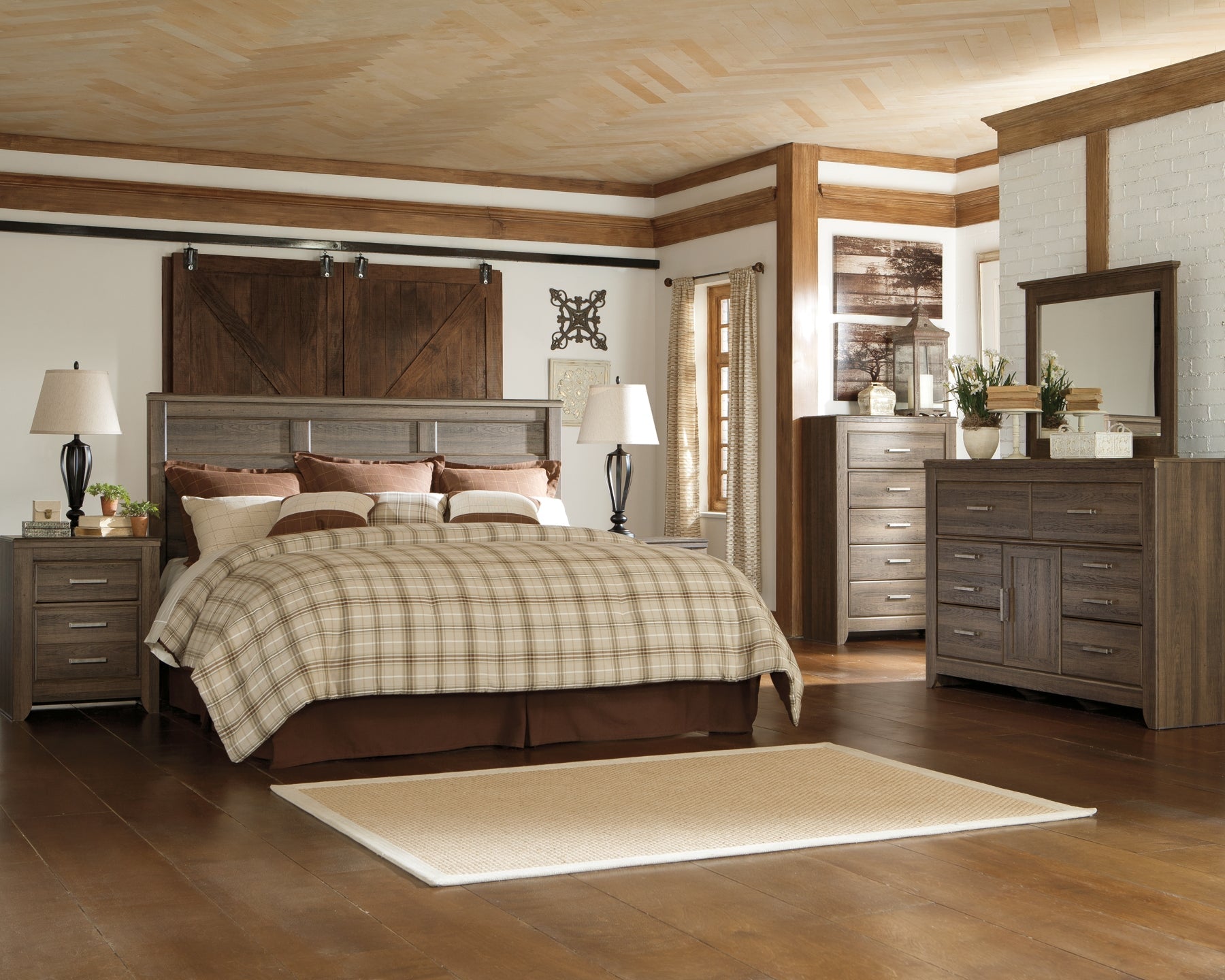 Juararo King/California King Panel Headboard with Mirrored Dresser Furniture Mart -  online today or in-store at our location in Duluth, Ga. Furniture Mart Georgia. View our lowest price today. Shop Now. 