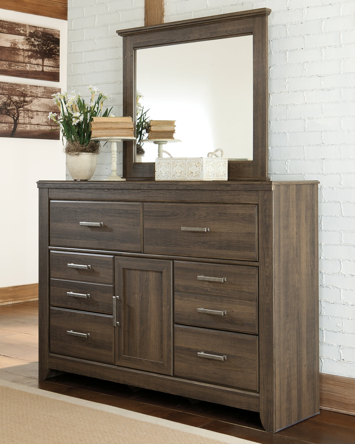 Juararo King/California King Panel Headboard with Mirrored Dresser and Chest Furniture Mart -  online today or in-store at our location in Duluth, Ga. Furniture Mart Georgia. View our lowest price today. Shop Now. 