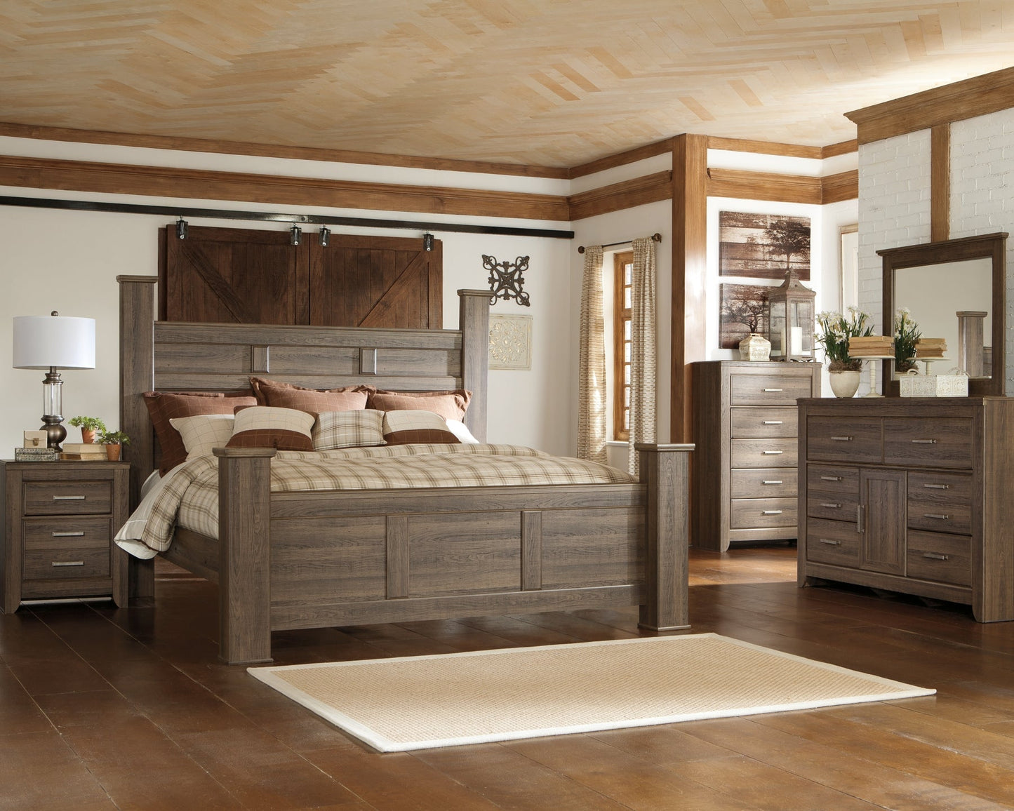 Juararo King Poster Bed with Mirrored Dresser Furniture Mart -  online today or in-store at our location in Duluth, Ga. Furniture Mart Georgia. View our lowest price today. Shop Now. 