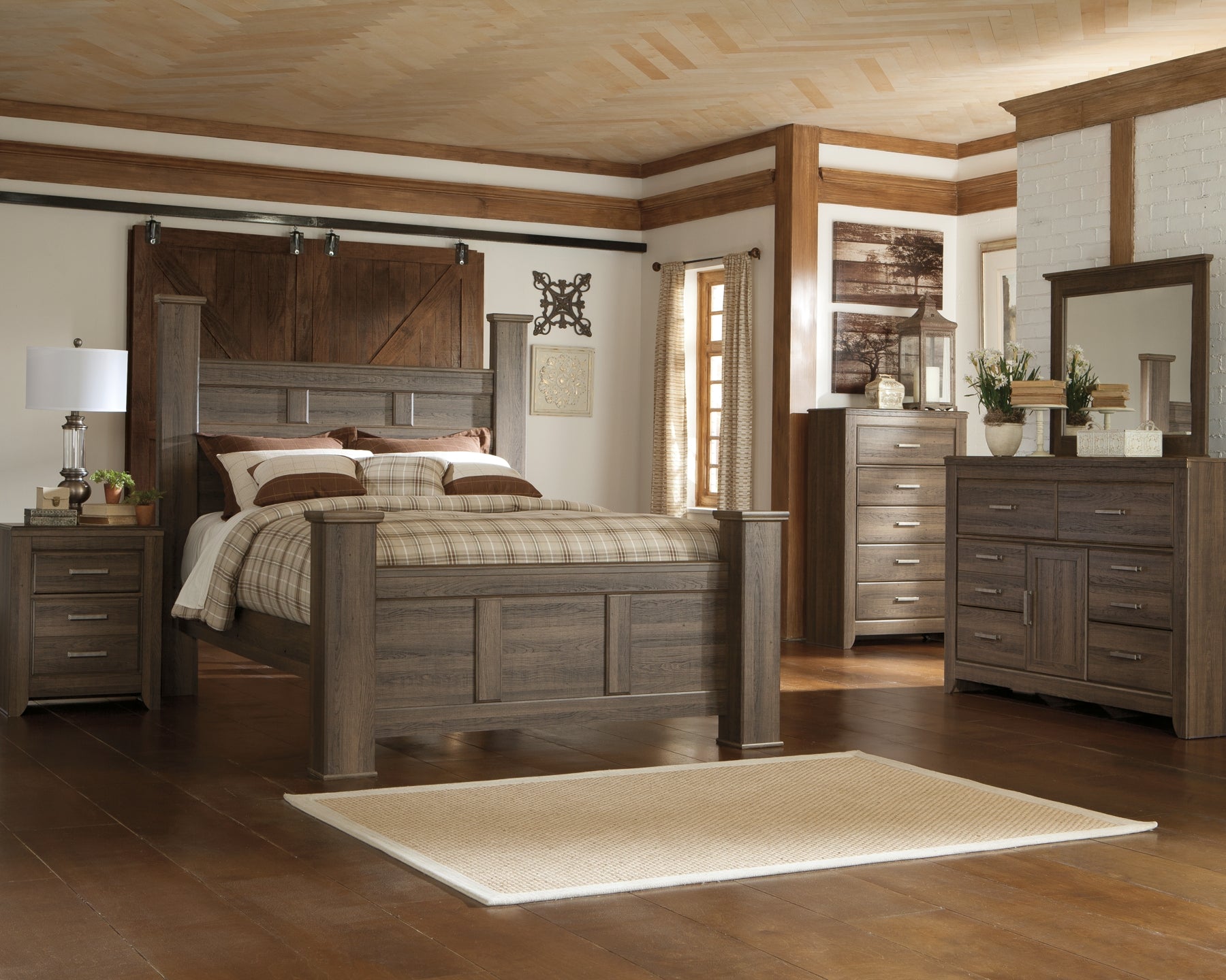Juararo Queen Poster Bed with Mirrored Dresser, Chest and 2 Nightstands Furniture Mart -  online today or in-store at our location in Duluth, Ga. Furniture Mart Georgia. View our lowest price today. Shop Now. 