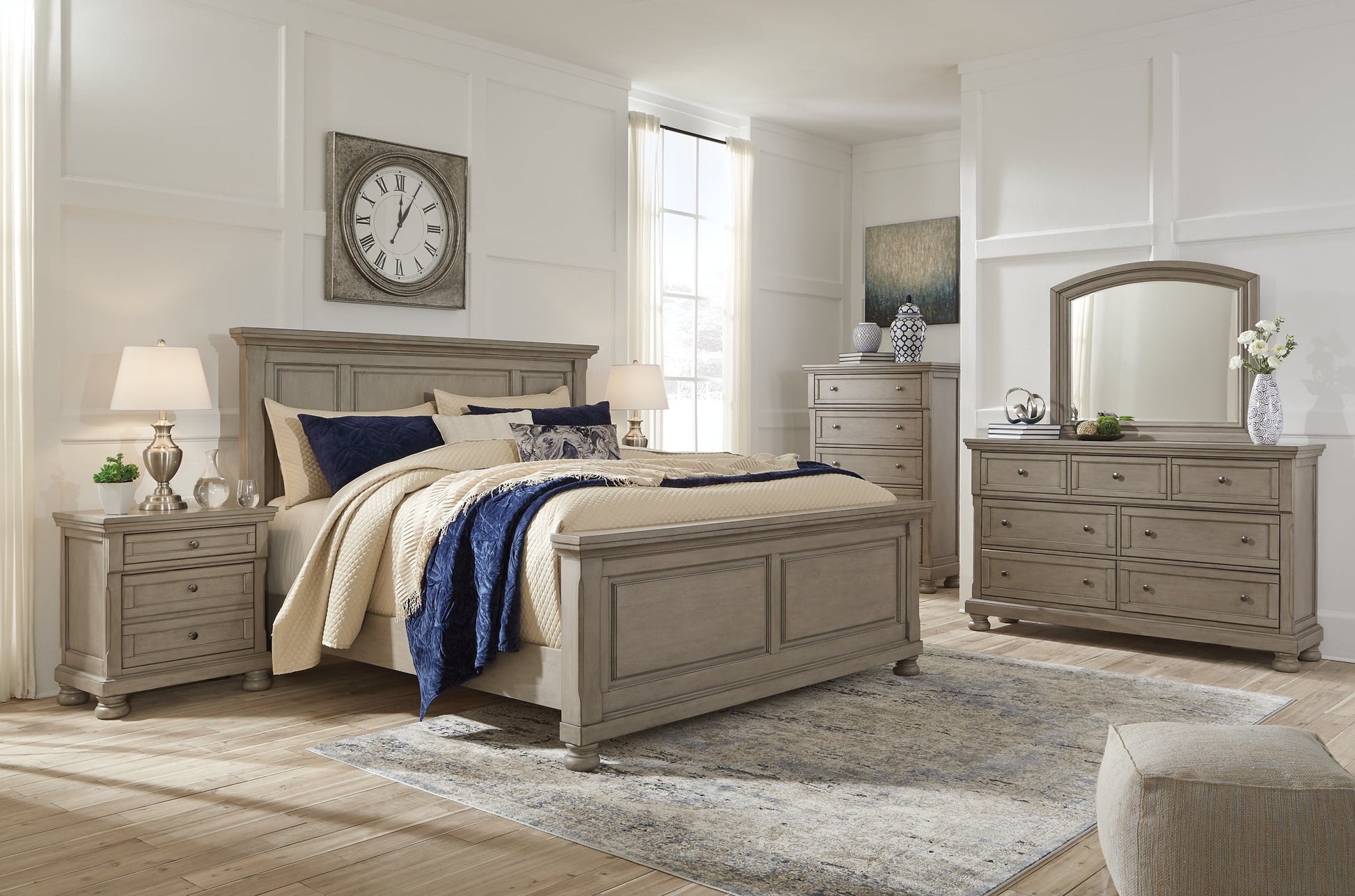 Lettner Queen Panel Bed with Mirrored Dresser, Chest and Nightstand Furniture Mart -  online today or in-store at our location in Duluth, Ga. Furniture Mart Georgia. View our lowest price today. Shop Now. 