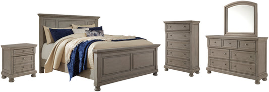Lettner Queen Panel Bed with Mirrored Dresser, Chest and Nightstand Furniture Mart -  online today or in-store at our location in Duluth, Ga. Furniture Mart Georgia. View our lowest price today. Shop Now. 