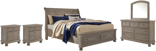Lettner Queen Sleigh Bed with 2 Storage Drawers with Mirrored Dresser and 2 Nightstands Furniture Mart -  online today or in-store at our location in Duluth, Ga. Furniture Mart Georgia. View our lowest price today. Shop Now. 