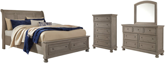 Lettner Queen Sleigh Bed with 2 Storage Drawers with Mirrored Dresser and Chest Furniture Mart -  online today or in-store at our location in Duluth, Ga. Furniture Mart Georgia. View our lowest price today. Shop Now. 