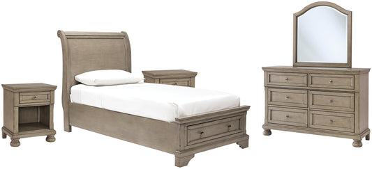Lettner Twin Sleigh Bed with Mirrored Dresser and 2 Nightstands Furniture Mart -  online today or in-store at our location in Duluth, Ga. Furniture Mart Georgia. View our lowest price today. Shop Now. 