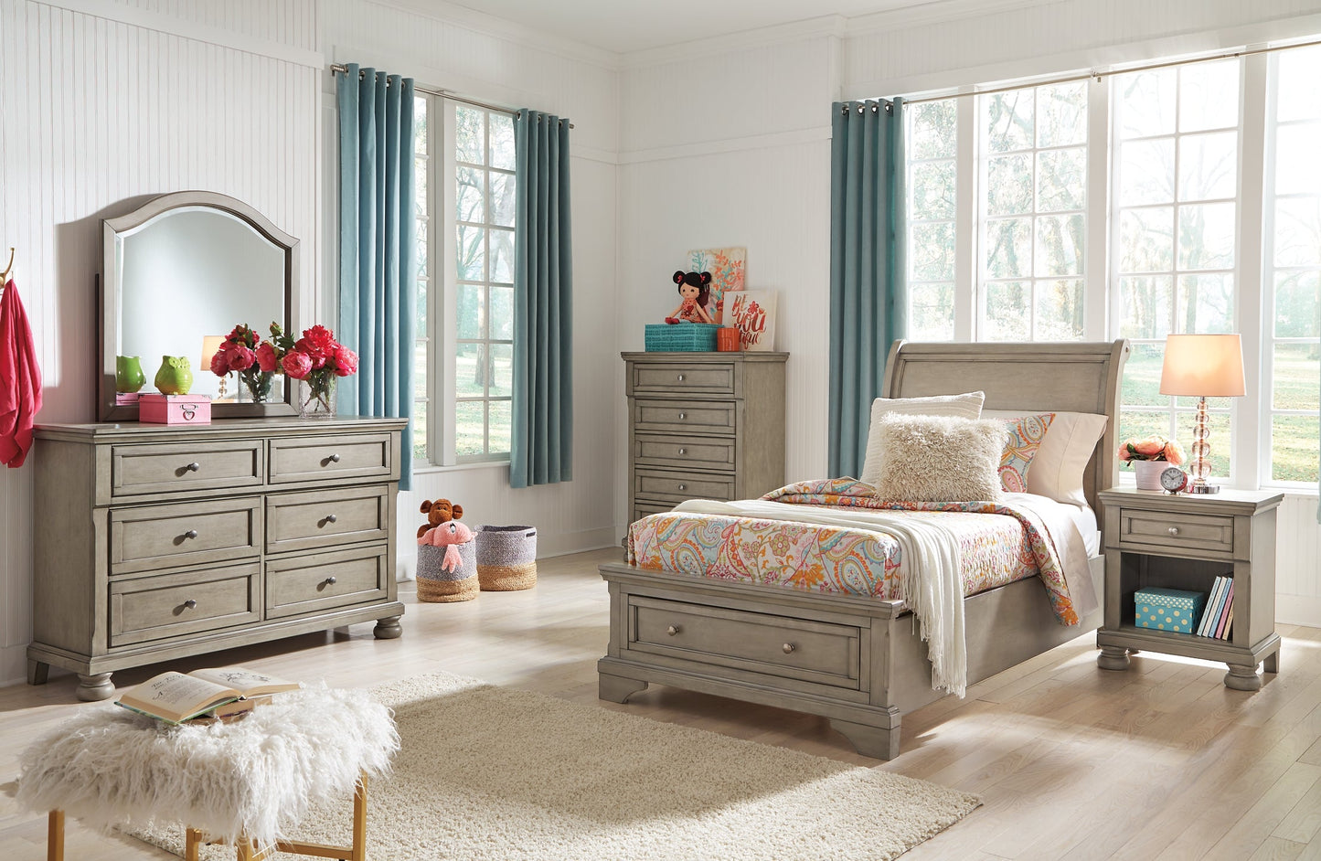 Lettner Twin Sleigh Bed with Mirrored Dresser and Chest Furniture Mart -  online today or in-store at our location in Duluth, Ga. Furniture Mart Georgia. View our lowest price today. Shop Now. 