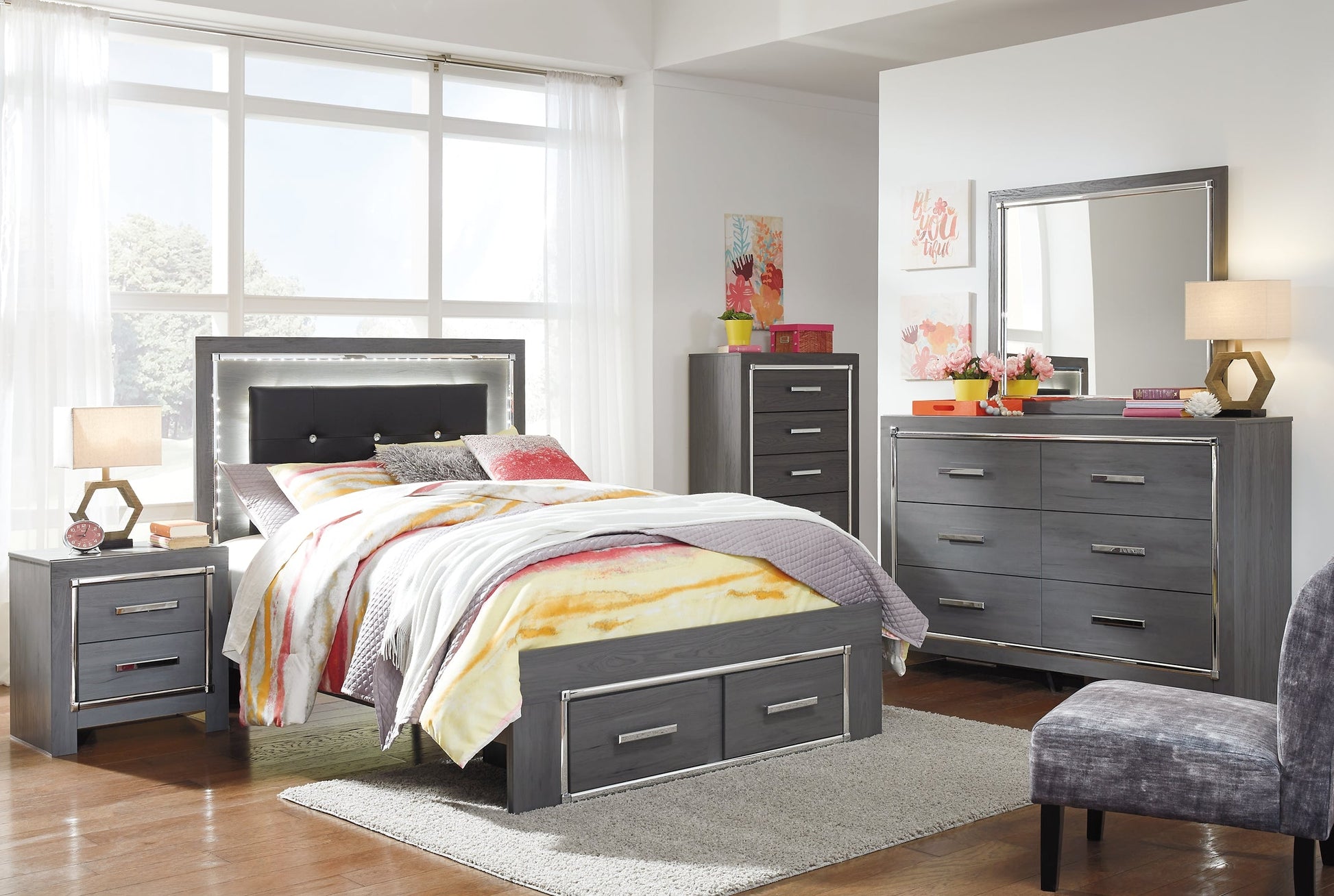 Lodanna Full Panel Bed with 2 Storage Drawers with Mirrored Dresser, Chest and Nightstand Furniture Mart -  online today or in-store at our location in Duluth, Ga. Furniture Mart Georgia. View our lowest price today. Shop Now. 