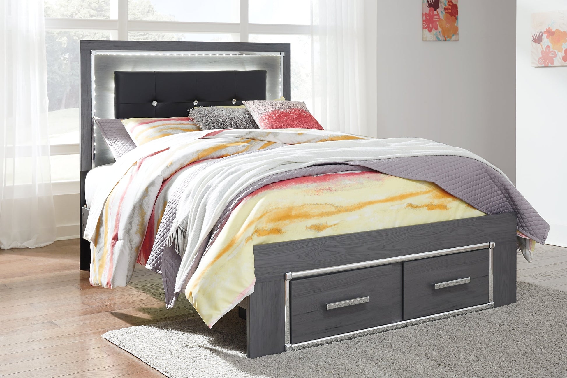 Lodanna Full Panel Bed with 2 Storage Drawers with Mirrored Dresser and 2 Nightstands Furniture Mart -  online today or in-store at our location in Duluth, Ga. Furniture Mart Georgia. View our lowest price today. Shop Now. 
