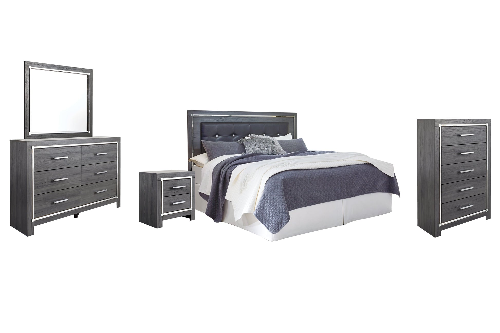 Lodanna King/California King Upholstered Panel Headboard with Mirrored Dresser, Chest and Nightstand Furniture Mart -  online today or in-store at our location in Duluth, Ga. Furniture Mart Georgia. View our lowest price today. Shop Now. 