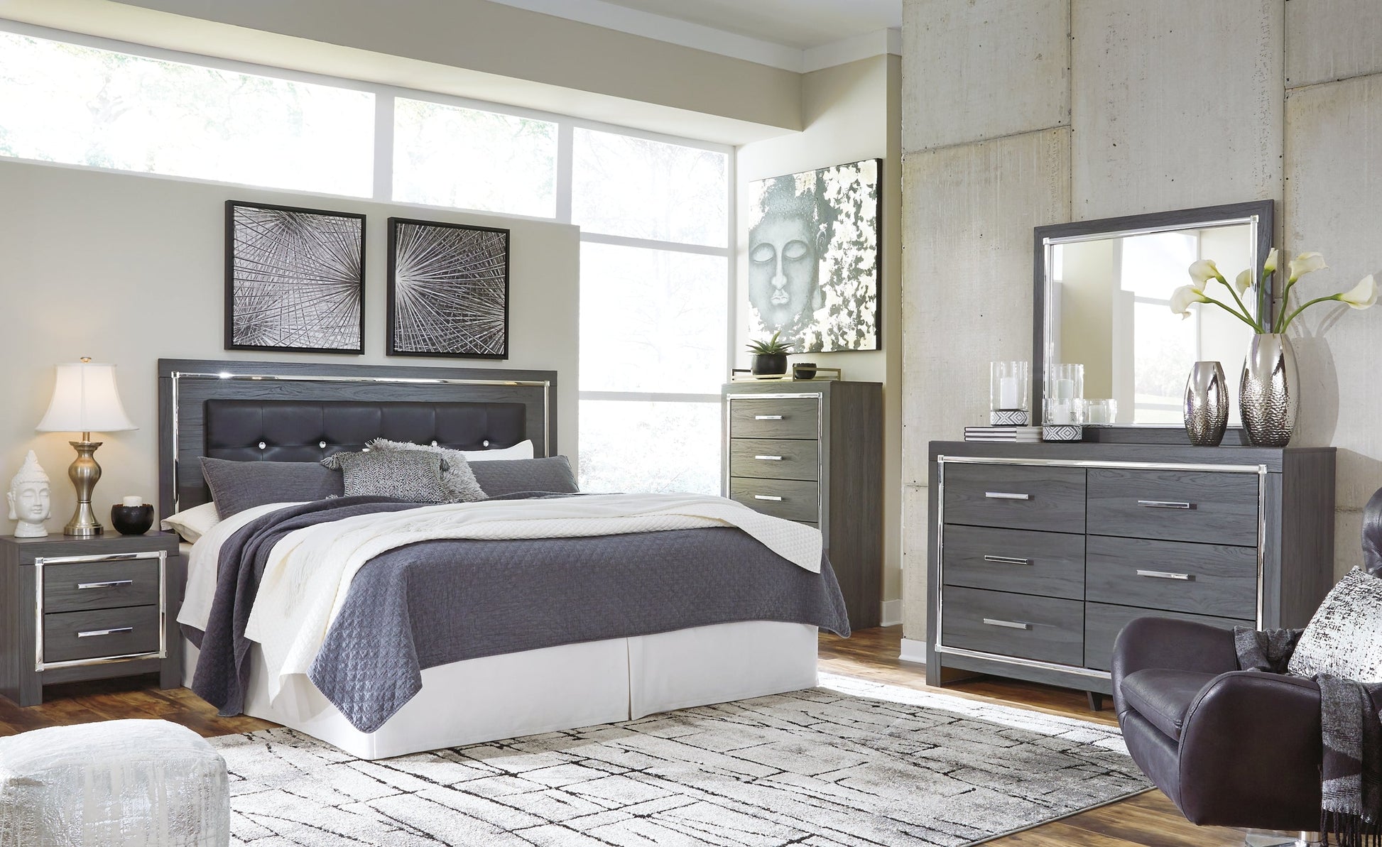 Lodanna King/California King Upholstered Panel Headboard with Mirrored Dresser, Chest and Nightstand Furniture Mart -  online today or in-store at our location in Duluth, Ga. Furniture Mart Georgia. View our lowest price today. Shop Now. 