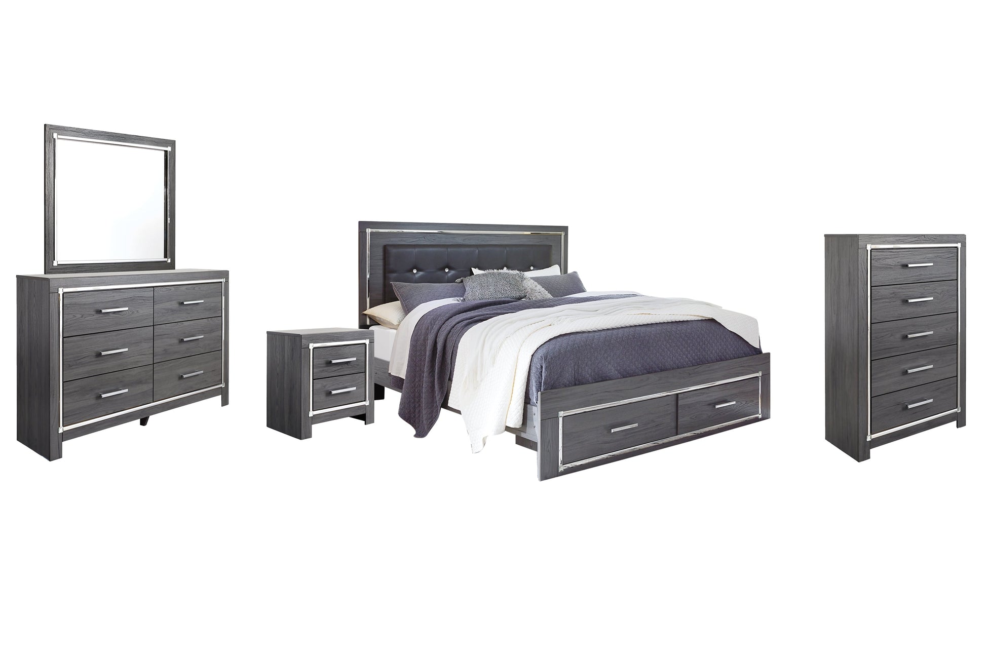 Lodanna King Panel Bed with 2 Storage Drawers with Mirrored Dresser, Chest and Nightstand Furniture Mart -  online today or in-store at our location in Duluth, Ga. Furniture Mart Georgia. View our lowest price today. Shop Now. 